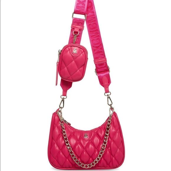 NWT Steve Madden (Bvital) Quilted Crossbody Bag w/ AirPod Coin Pouch - Fuchsia - Picture 3 of 17